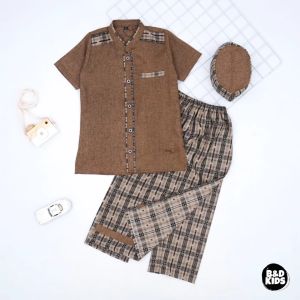 Baju Koko Sarkoci Malik Setelan Sarung Celana Anak Laki-Laki Umur 3 - 12 Tahun Lengan Pendek Terbaru