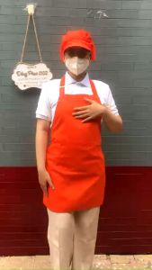 Tạp dề phục vụ quán ăn cà phê phụ bếp tạp vụ - chất liệu vải kaki dày dặn  màu cam có 1 túi trước