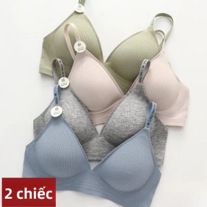 2 Cái/bộ Liền Mạch Áo Lót Nữ Mềm Mại Thoải Mái Không Dây Push-Up Quần Lót Dây Đeo Chữ U Lưng Áo Bralette Màu Trơn Hàng Ngày Quần Lót