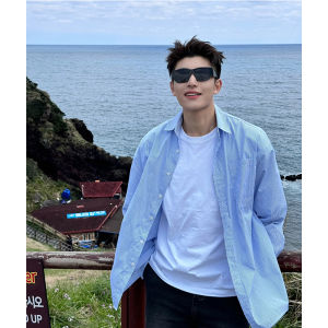 Autumn New Arrival Boys Blue Stripes Long Sleeves Shirt Mens Handsome Shirt Fancy Thin Shirt Student Coat