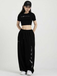 Street Style Womens Straight Leg Pants High Waist Jazz Loose Fit Casual Hip Hop Long Pants