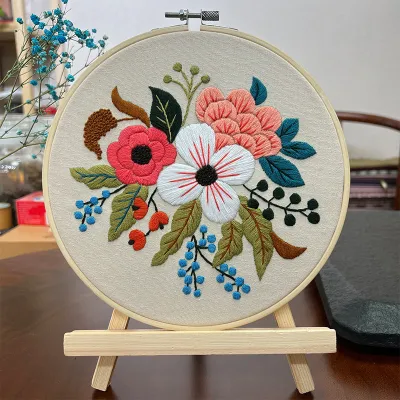 Flower Embroidery DIY Kit Wall Hanging