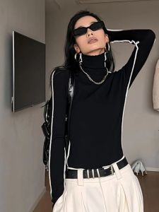 HUOLISI | Elegant Design High Neck Knitted Top Slim Fit Long Sleeve Womens Shirt