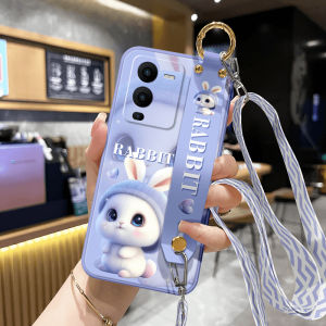 Vivo S15 pro Soft Silicone Rabbit Cartoon Phone Case with Wristband Stand Female Crossbody Neck Rope Strap Full Protection Cover