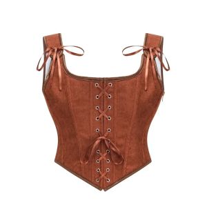 Gothic Vintage Overbust Corset Crop Tops Women Bustier with Straps Bodice Camisole Medieval Renaissance Corselet
