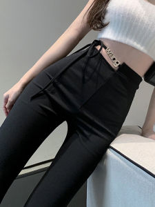 Womens Lace-up Suit Pants 2024 Spring & Fall Stylish Cut Out High Waist Flared Pants Drape Casual Mopping Trousers