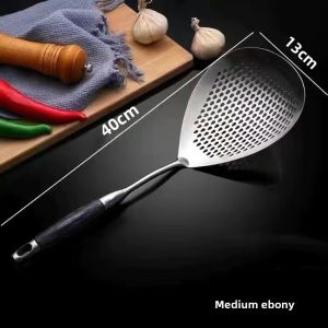 304 Stainless Steel Solid Wood Pepper Colander For Home Kitchen Scoop Noodles Handy Gadget Dumplings Strainer Spoon Draining Fried Strainer