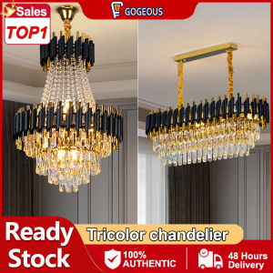 GOGEOUS Luxury crystal chandelier modern design chanderliers for living room tricolors dimming chandelier ceiling light sala Led pendant light chandeliers for low ceiling high ceiling chandelier for kitchen dining Hanging Lamp