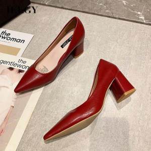 IELGY high heels korean style pointed toe chunky heel womens shoes