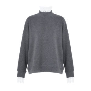 Lace-Trimmed Half High Collar Sweatshirt and Sweatpants Set