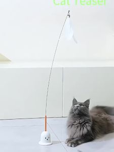 Funny Cat Toy Steel Wire Long Pole Feather Rotating Fishing Stick for Kittens Cute Pet Self-Entertainment Relief Interactive Toy