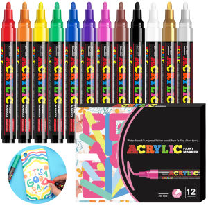 12/18/24pcs Vibrant Acrylic Markers Set Medium Point (2-3mm) Marker Pens for Rock Painting Black Paper Skateboard Decoration