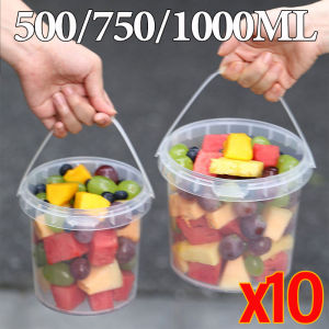 10Pcs Clear Fruit Bucket with Handle Food-grade Takeaway Sealed Dessert Bucket for Summer Cooling Drinks