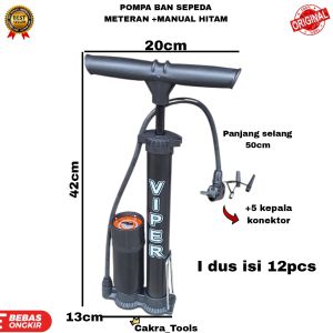 [HITAM] POMPA BAN SEPEDA ANGIN METERAN  + MANUAL HITAM [ 40CM 60CM ]