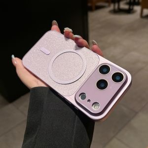 Glitter Grid Magnetic Phone Case For iPhone 17 Air 13 15 14 16 Pro Max For Magsafe Wireless Charge Lens Protect Shockproof Cover