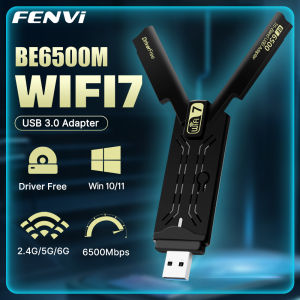 Fenvi | FENVI WiFi 7 USB Adapter BE6500 2.4G/5G/6GHz Tri-band USB3.0 Wireless Network Card 6500Mbps 802.11BE Free-Driver For Win10/11 PC