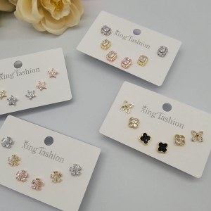 ต่างหูแฟชั่น 3 คู่ ฝังเพชร CZ ดาว ดอกไม้ ใบใบโคลเวอร์ แบบปักก้าน ใส่ง่าย ดีไซส์สวย เรียบหรูใส่เเล้วดูเเพง งานจริงสวย พร้อมส่ง