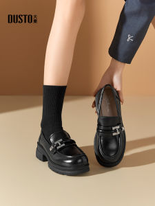 Giày Lười Đế Dày DUSTO Cho Nữ 2025 Giày Lười Đế Cao Gót Màu Đen Phong Cách Anh Giày Lười Đế Bằng Đế Cao Su Thường Ngày
