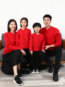 Red Family Matching Clothes Autumn Winter Knitted Sweater Cashmere Traditional Chinese New Year Costume for Three Generations