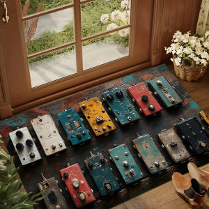 Vintage Guitar Effect Pedal Area Rug Non Slip Wear Soft Washable Entryway Floor Mat for Music Studio Living Room Bedroom Decor