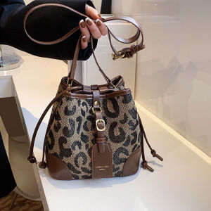 High-End Sensation Womens Mini Bucket Bag Fashionable Leopard Print Single Shoulder Crossbody Bag Trendy Design Casual Style