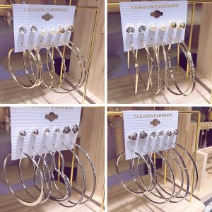 6 คู่ ผู้หญิง ผู้หญิงต่างหู ห้วงชุด โอ้อวดต่างหู วงกลม ขนาดใหญ่ สำหรับ ผู้หญิง ใหญ่ ที่ เรียบง่าย ต่างหู ห้วง