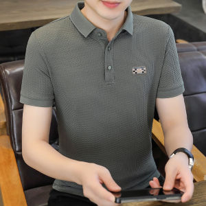 High-End Ice Silk Cool Short Sleeve Polo Shirt Mens Summer New Thin Fashionable Half Sleeve Top Breathable Lightweight Nylon Polyester Blend