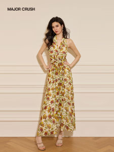Lemon Basil Off-Shoulder Sleeveless Floral Dress