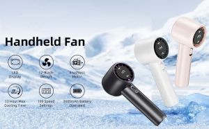 Portable Handheld Fan Turbo Fan Electric Mini Fan Rechargeable with LED Display Air Cooling Fan Original Desktop Fan 5000mAh Super Battery for Sports Camping Holiday Outdoor