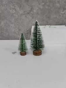 2pcs Mini Green Christmas Tree DecorationSnow-Covered Artificial Pine Trees with Wooden BaseTabletop Xmas Trees for Home Decor