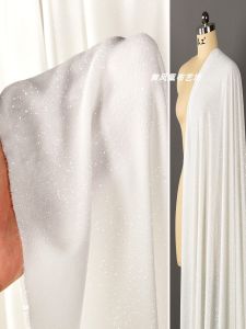 ผ้ากำมะหยี่เนื้อนุ่มสีขาวประดับเลื่อม ผ้าทอแบบถักสำหรับทำเสื้อผ้า เนื้อนุ่ม ใส่สบาย ใช้สำหรับทำเสื้อผ้า ผ้าฝ้ายโพลีเอสเตอร์