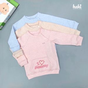 Bộ quần áo thu đông dài tay raglan cài chéo Melange Cotton cao cấp HAKI BC005 + Set sơ sinh hàng xuất khẩu cho bé từ 6 tháng tới 3 tuổi (6-15kg) đồ bộ cho bé trai bé gái