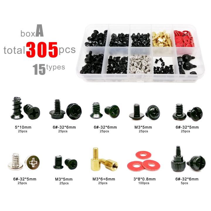 305pcs/box Computer PC Case Assemble Repair Set Kit Screw Bolt Standoff ...
