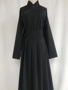 Mens round Neck Tang Costume Innerwear Shirt And Skirt Set Black Base Layer Clothing Traditional Chinese Hanfu Undergarments