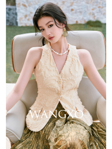WANGXO | Áo Vest Thêu Cổ V Kiểu Dáng Retro Giúp Gầy