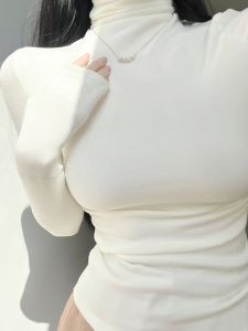 White Pile Collar Turtleneck Knitting Bottoming Shirt for Women Fall and Winter New Arrival Fancy Long Sleeves Tight Pure Desire Inner Wear Blouse