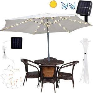 pdq | LED String Lights Patio Umbrella Lights 8 Lighting Mode with Remote Control Lights Solar Operated Outdoor for Patio Camping Tent