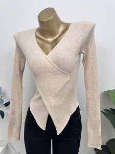 Áo Len Dệt Kim Dài Tay Ôm Vừa Vặn Cổ Chữ V Thiết Kế Không Đều Cho Nữ Mùa Thu Đông Màu Trơn Phong Cách Hàn Quốc Thường Ngày