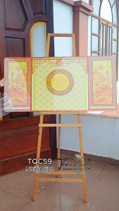 Tranh phòng thờ trúc chỉ in 3d tranh thờ tổ tiên Tranh treo tường phòng thờ hoa văn sen trên phông tráng gương TQC59
