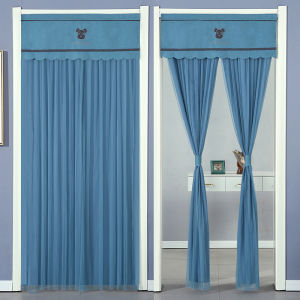 Simple Style Room Partition Door Curtain Fabric No Punching Mosquito Proof Windproof Kitchen Bathroom Oil Smoke Barrier Hanging Curtain