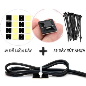 Gói 50 Kẹp Và Dây Rút Cố Định Dây Điện Dây Cáp Dán Keo Tự Dính Tạo Không Gian Hệ Thống Điện Gọn Đẹp An Toàn