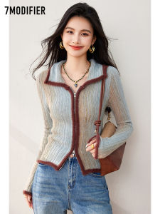 Áo Len Dệt Kim Cổ Bẻ Hai Khóa Màu Khối Thời Trang Thu Đông La Chapelle Áo Len Cardigan Dài Tay Thường