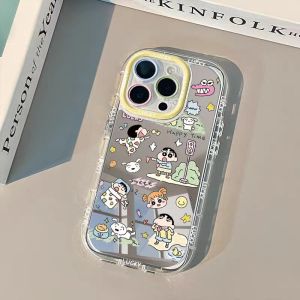 AFortune Mirror Phone Case For Samsung S24 Ultra S23FE S23 Ultra A55 A54 A51 A32 A35 A34 A25 A24 A15 A14 A13 A12 A10S A05S A03 A02S 4G 5G Cartoon Cute Crayon Shin-chan 2024 New Clear Minimalist Advanced Mirror Phone Case Silicone Protective Cover