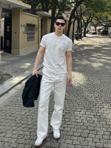 Quần Jeans Nam Ống Rộng Dáng Rộng Quần Dài Thường Ngày Màu Trắng Phong Cách Mỹ Quần Dài Ôm Mắt Cổ Điển Cho Thanh Thiếu Niên