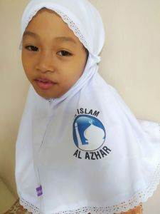 Kerudung SD alazhar renda BErlogo dan tali belakang