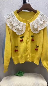 Ayumi Lace Collar Cardigan Knit Import Lengan Panjang H355