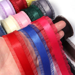 5yards/roll Skirt Satin Ribbon 2.5cm Wave Edged Ribbons Gift Wrapping Christmas Lace Sewing Accessories Wedding Party Decoration