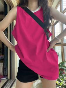 Summer Cotton Letter Tank Top Vest T-Shirt Womens Outerwear Mid-Length Sleeveless Hot Girl Loose Fit Printed round Neck