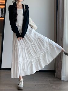 High Waist A-Line Skirt for Women Spring Summer 2024 New Style Half Length Midi Dress Pure Color Korean Material