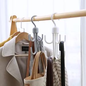 360° Free Rotating Clothes Hook Punch Free 4-Claw Rotation Coat Hanger Belt Organizer Scarf Storage Rack Bedroom Accessories